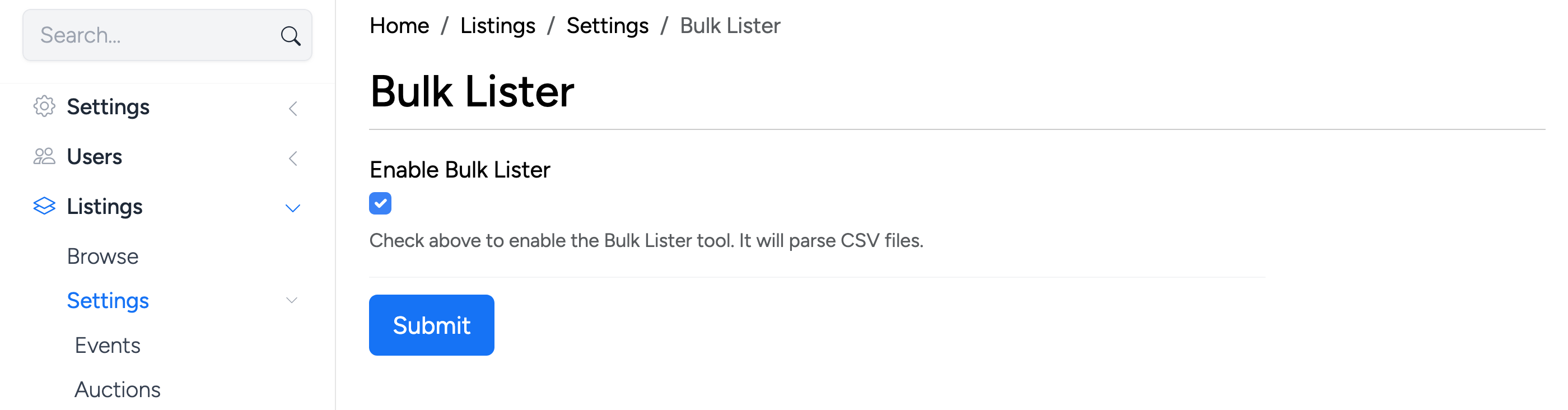 PHP Pro Bid — Admin Bulk Lister setting with Enable Bulk Lister checkbox