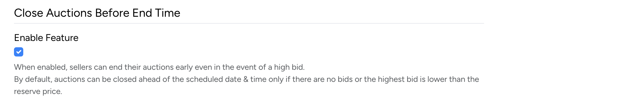 PHP Pro Bid — Close Auctions Before End Time setting with enable checkbox
