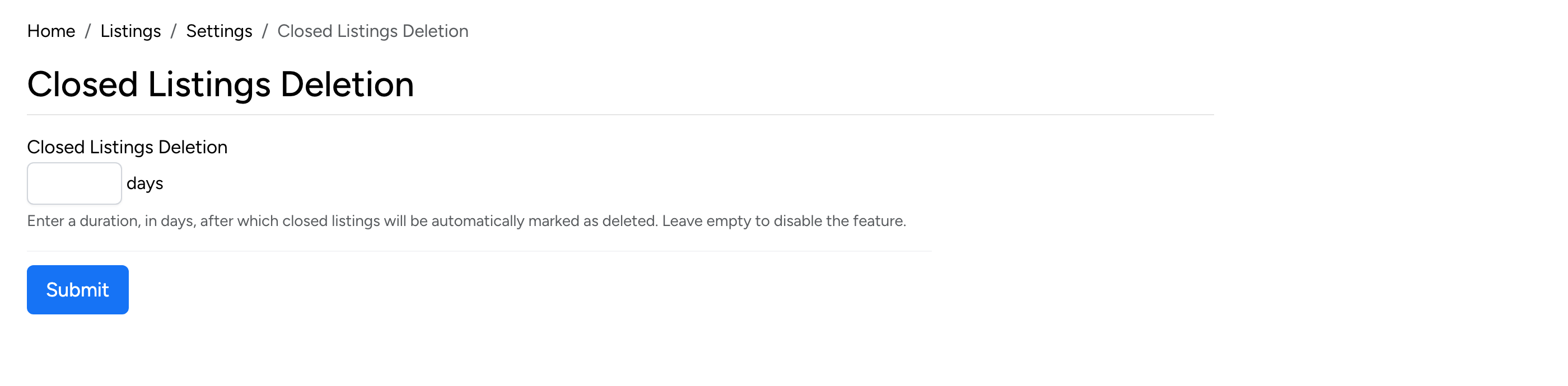 PHP Pro Bid admin — Closed Listings Deletion setting with duration field in days