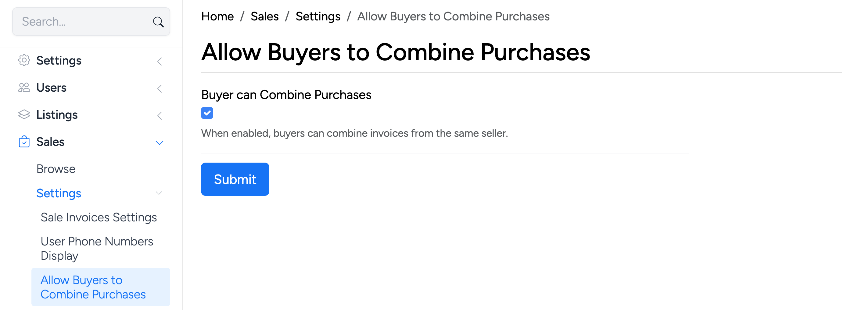 PHP Pro Bid — Admin setting Allow Buyers to Combine Purchases with checkbox enabled