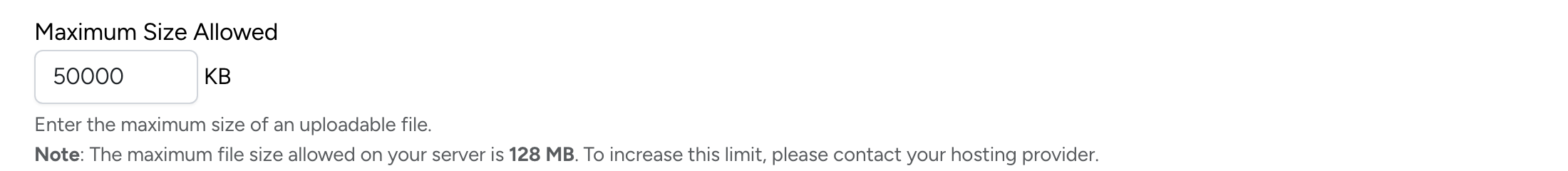 PHP Pro Bid — Maximum Size Allowed setting for digital downloads with input field and server limit note