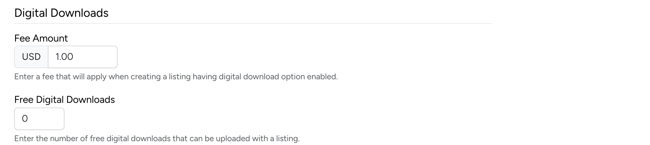 PHP Pro Bid admin — Digital Downloads fee amount and free digital downloads settings