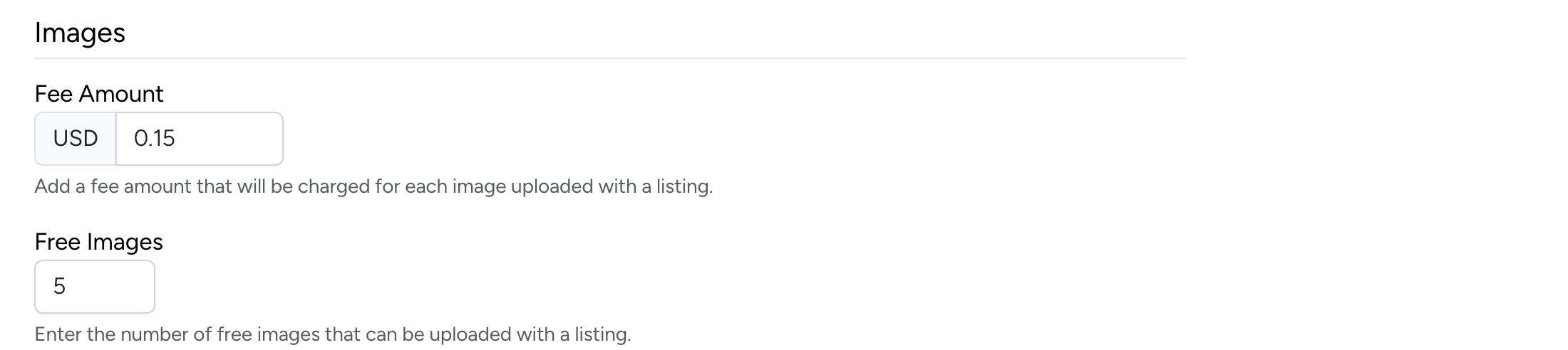 PHP Pro Bid admin — Images fee amount and free images settings