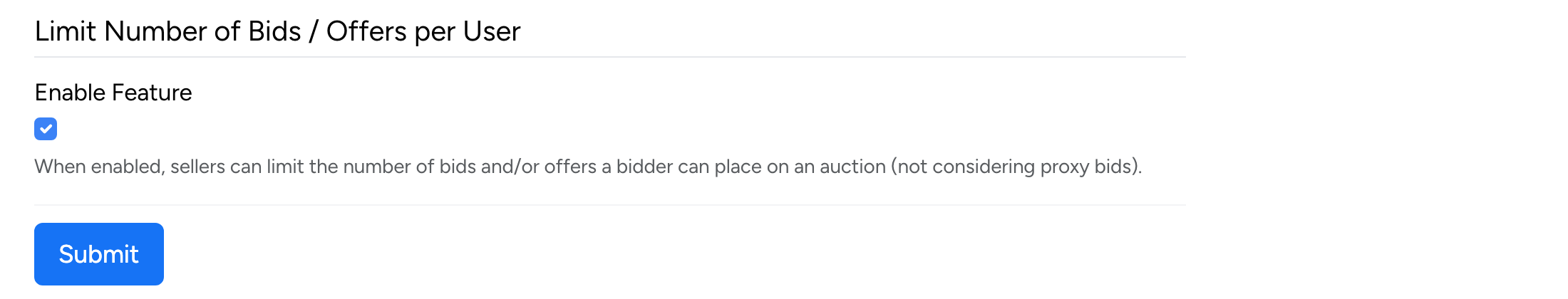 PHP Pro Bid — Limit Number of Bids / Offers per User setting with enable checkbox