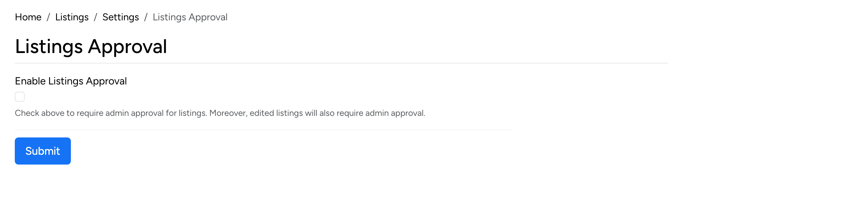 PHP Pro Bid admin — Listings Approval setting with Enable checkbox