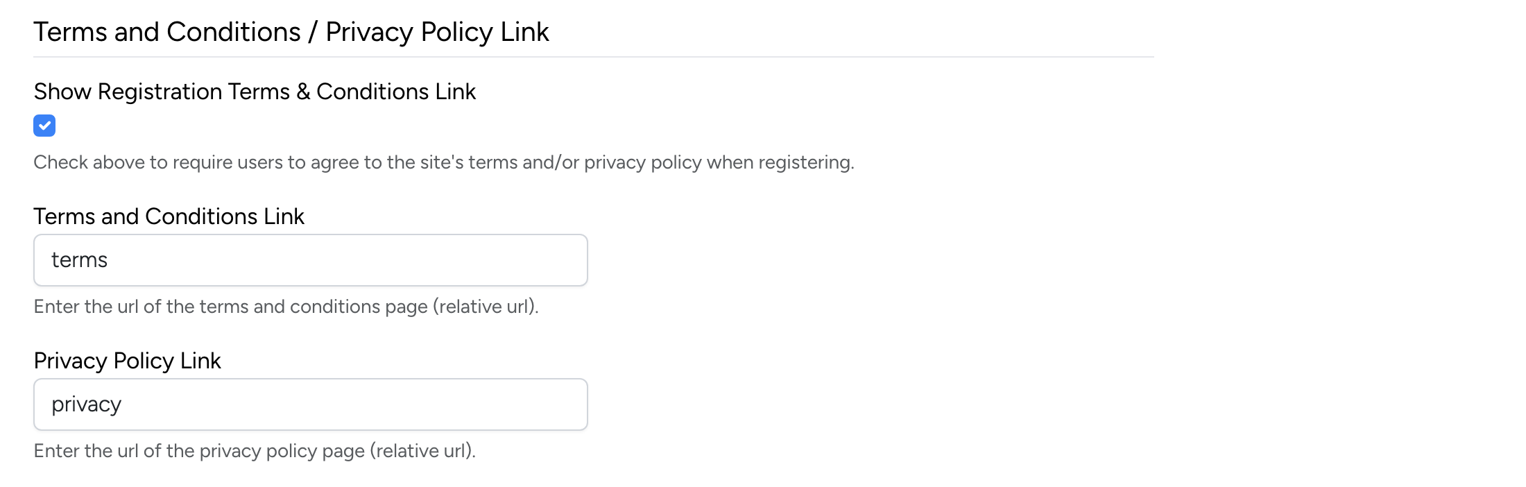 PHP Pro Bid admin — Terms and Conditions and Privacy Policy link settings