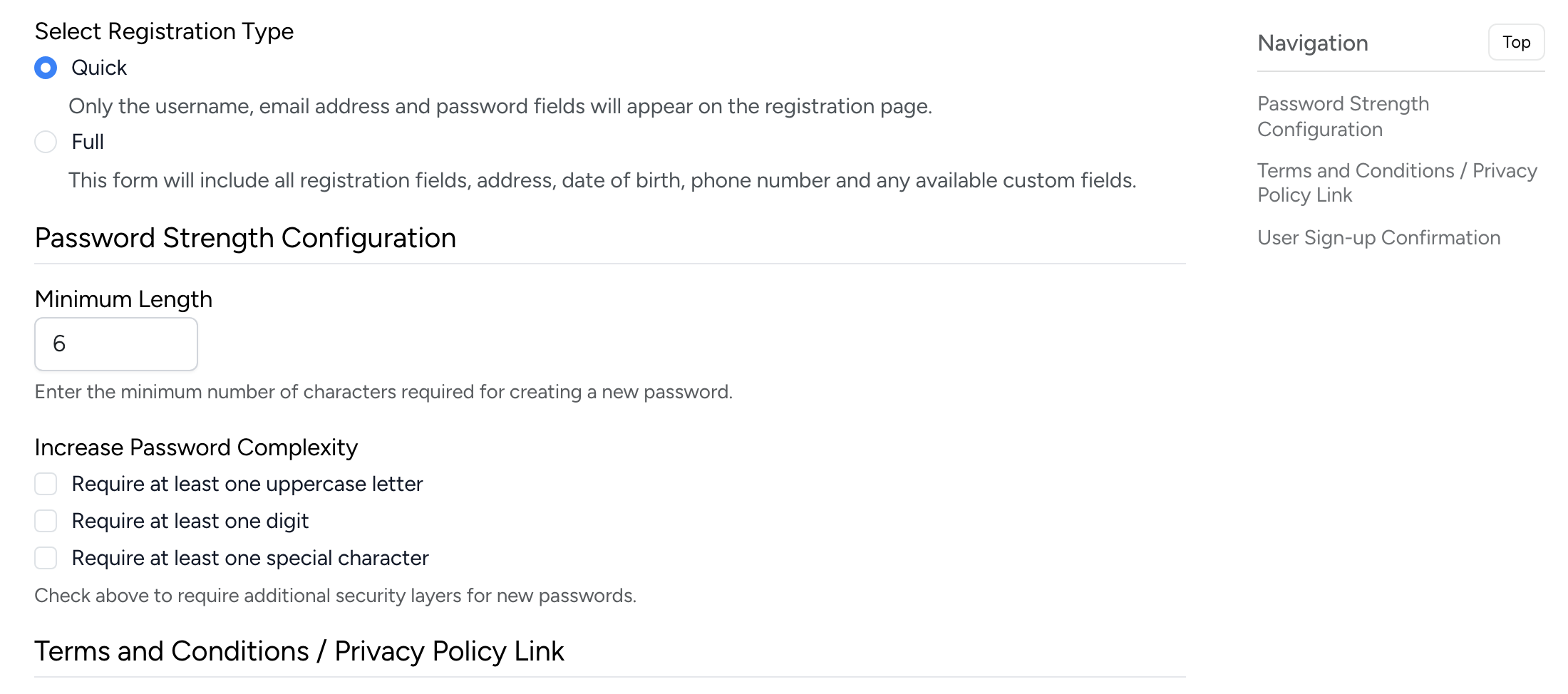PHP Pro Bid admin — Select Registration Type setting with Quick and Full options