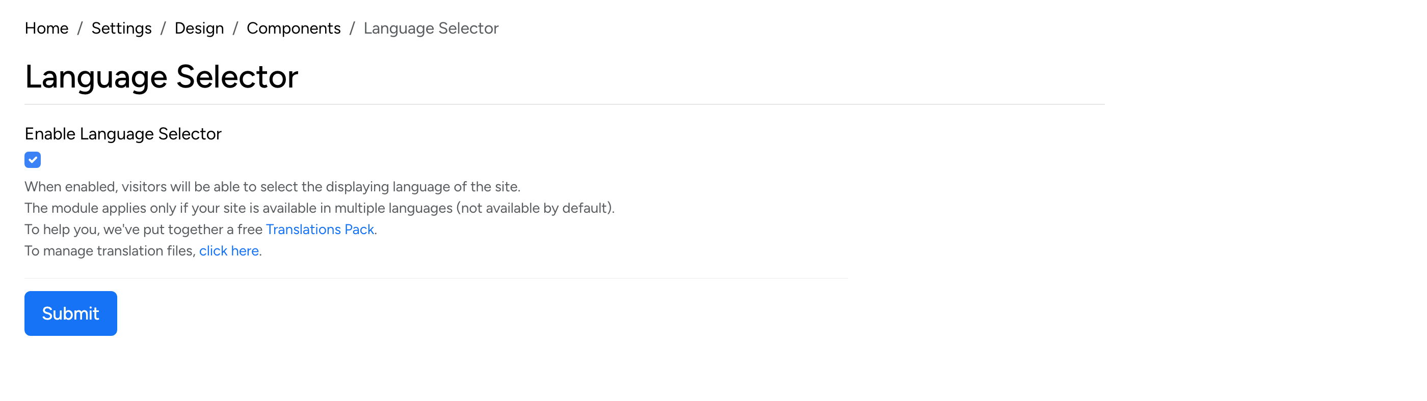 PHP Pro Bid admin — Language Selector with Enable checkbox