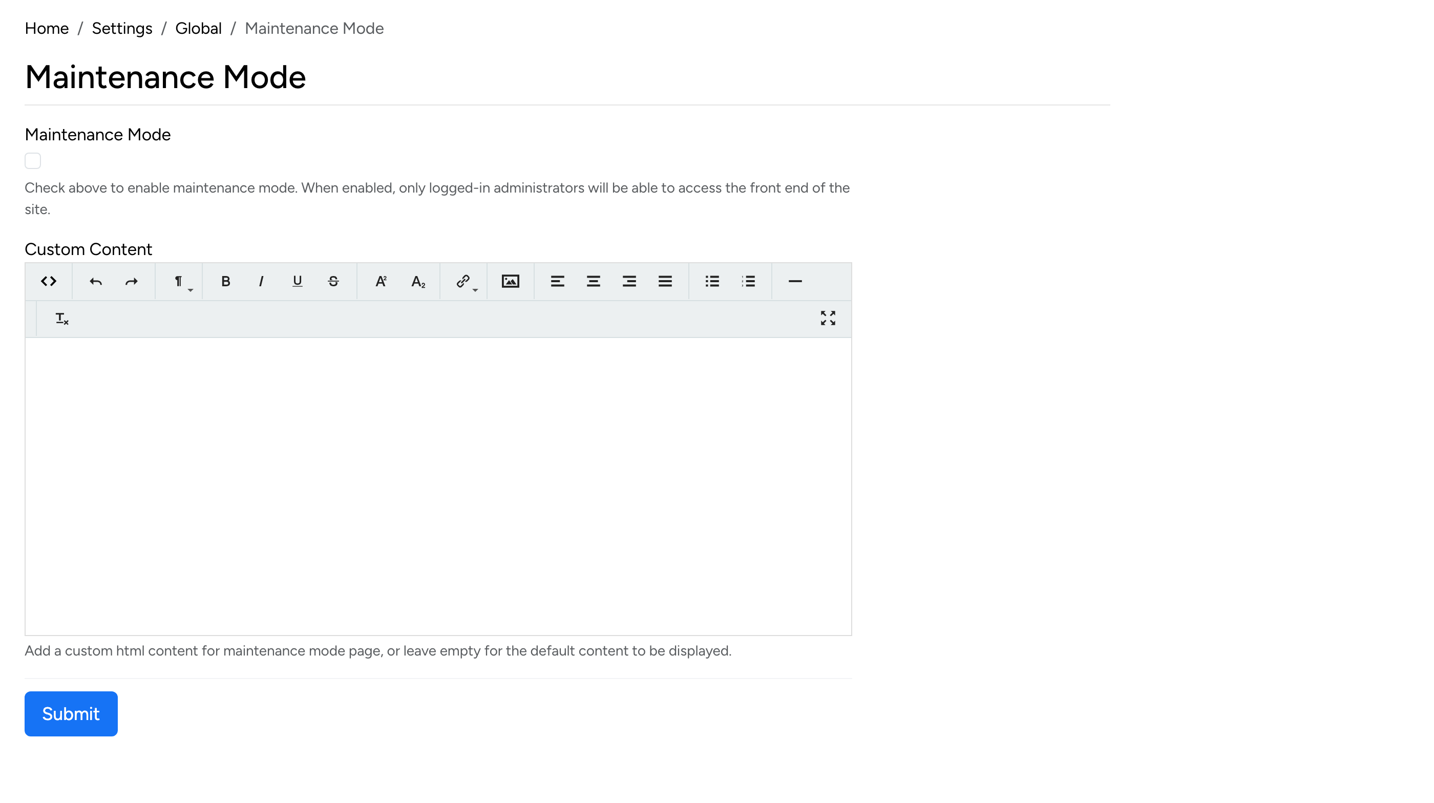 PHP Pro Bid admin — Maintenance Mode toggle and custom content editor