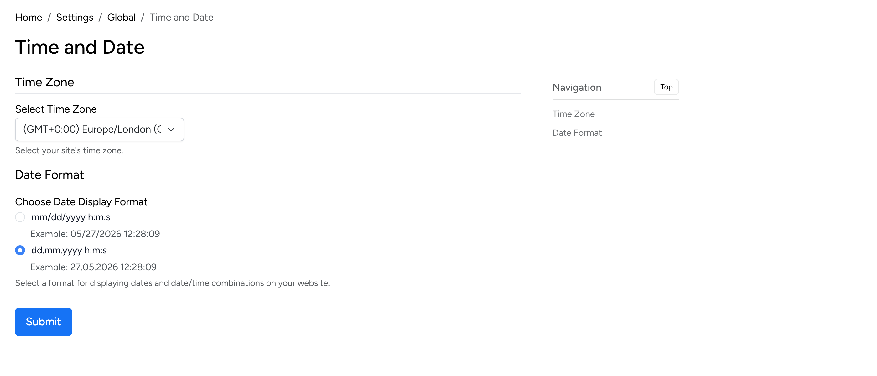 PHP Pro Bid admin — Time Zone and Date Display Format settings