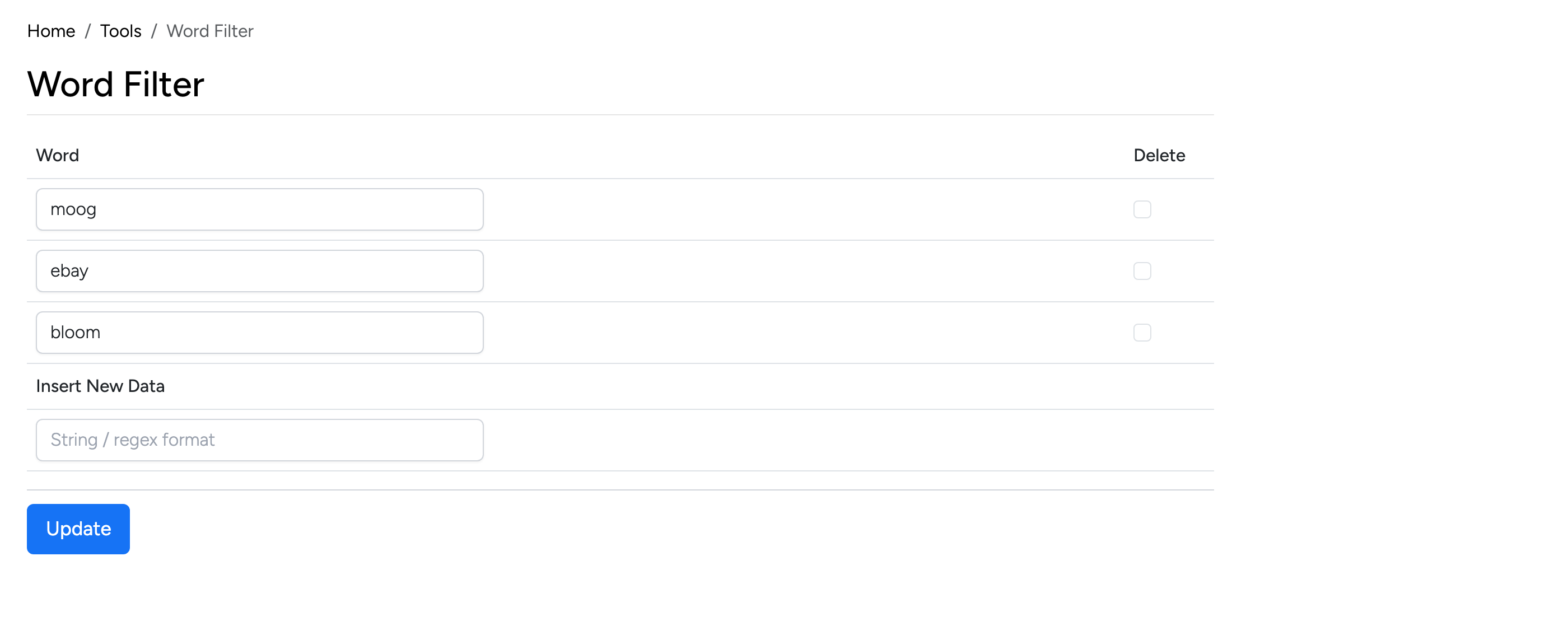 PHP Pro Bid admin — Word Filter with list of banned words and add new word input