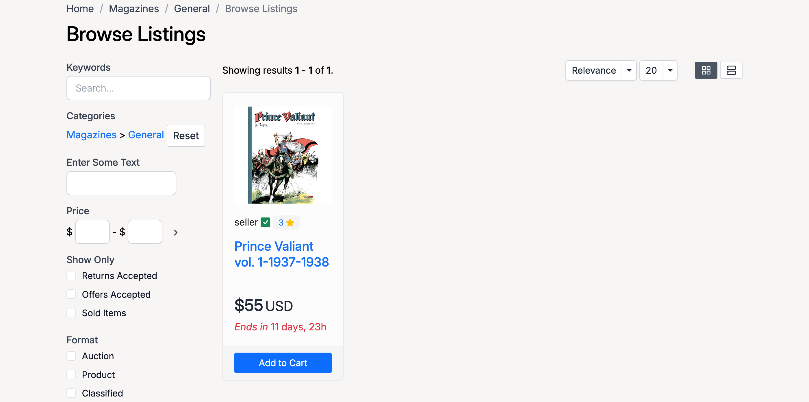 PHP Pro Bid — Browse Listings page inside an adult category showing listings after age confirmation