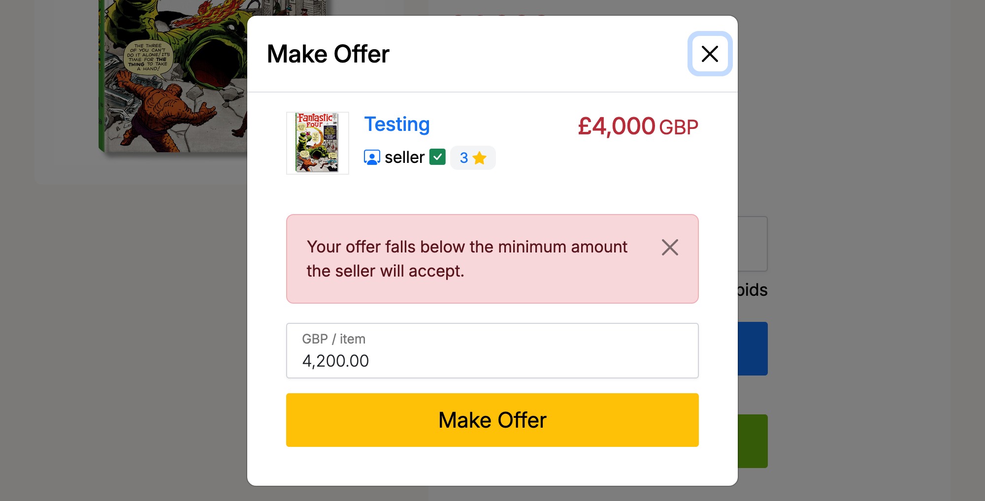 PHP Pro Bid — Make Offer error showing the offer falls below the minimum amount the seller will accept