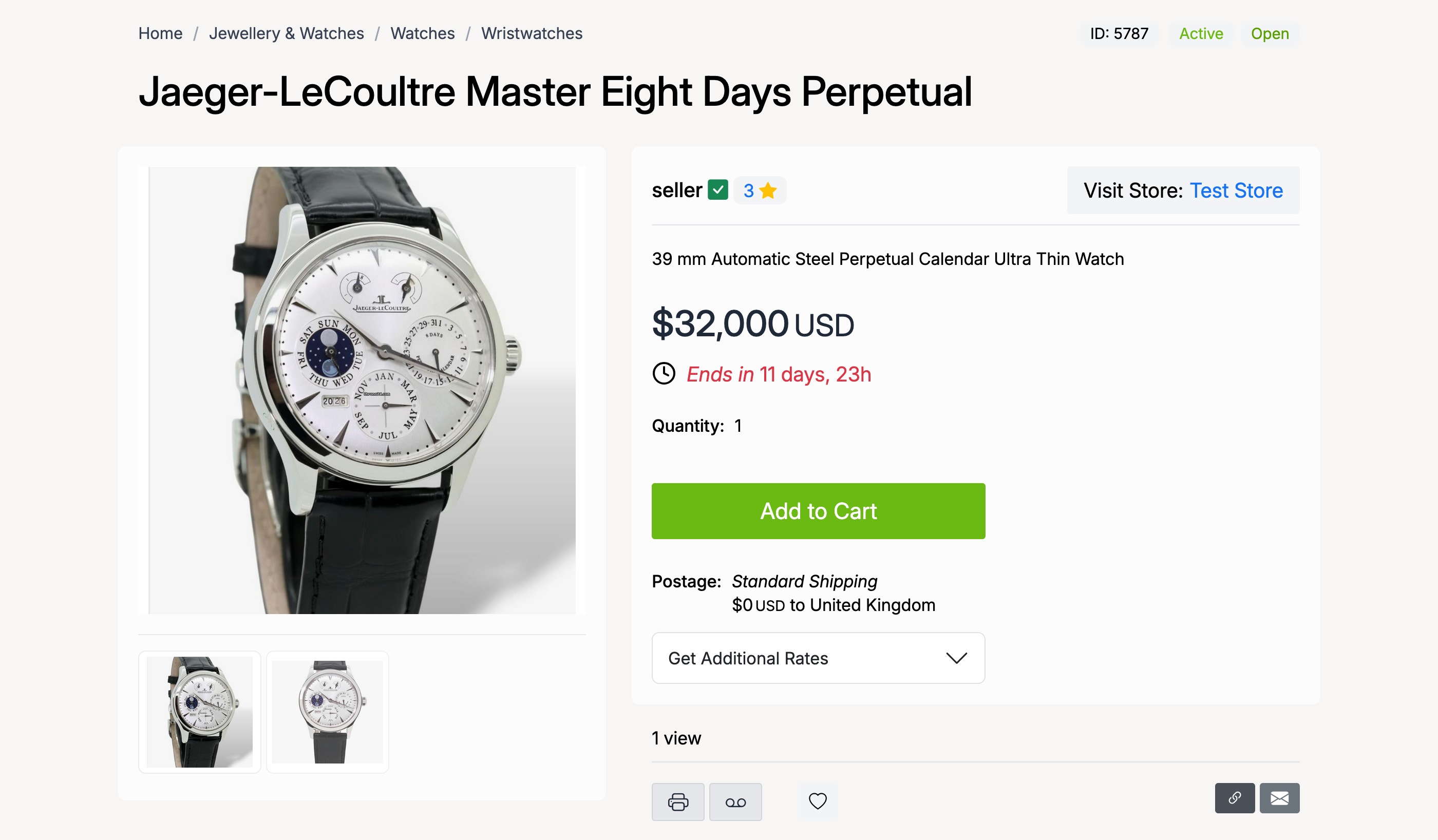 PHP Pro Bid — Product listing page showing the Add to Cart button, price, quantity, and shipping information