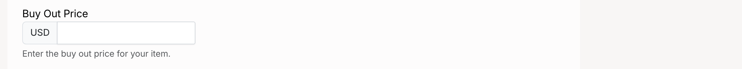 PHP Pro Bid — Buy Out Price field with USD currency prefix
