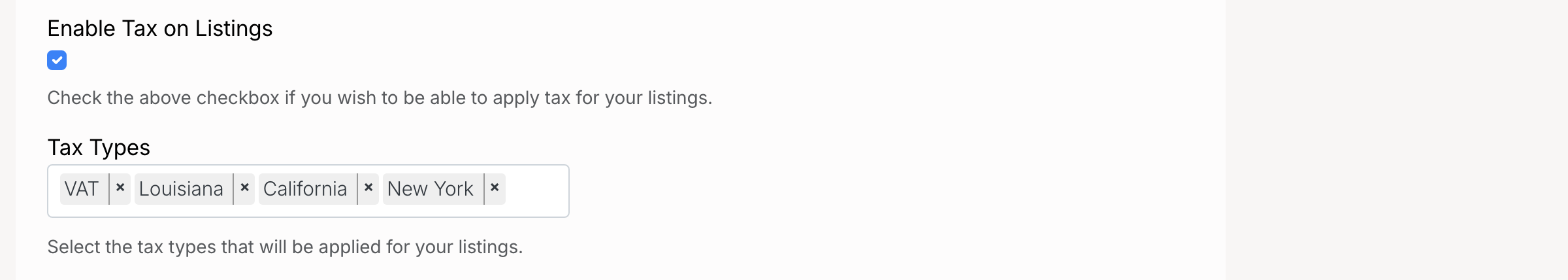 PHP Pro Bid — Enable Tax checkbox checked, showing Tax Types multi-select with tax options