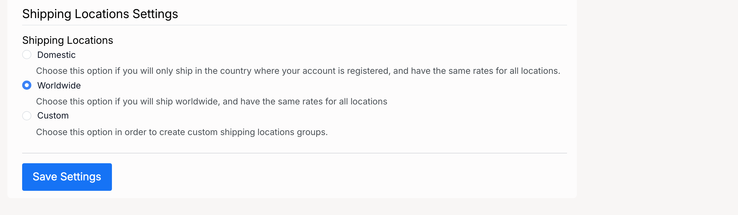 PHP Pro Bid — Shipping Locations with Domestic, Worldwide, and Custom radio options
