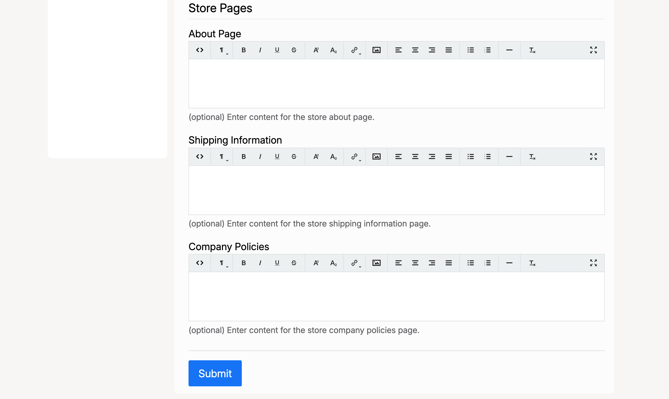 PHP Pro Bid — Store Pages with About Page, Shipping Information, and Company Policies rich-text editors