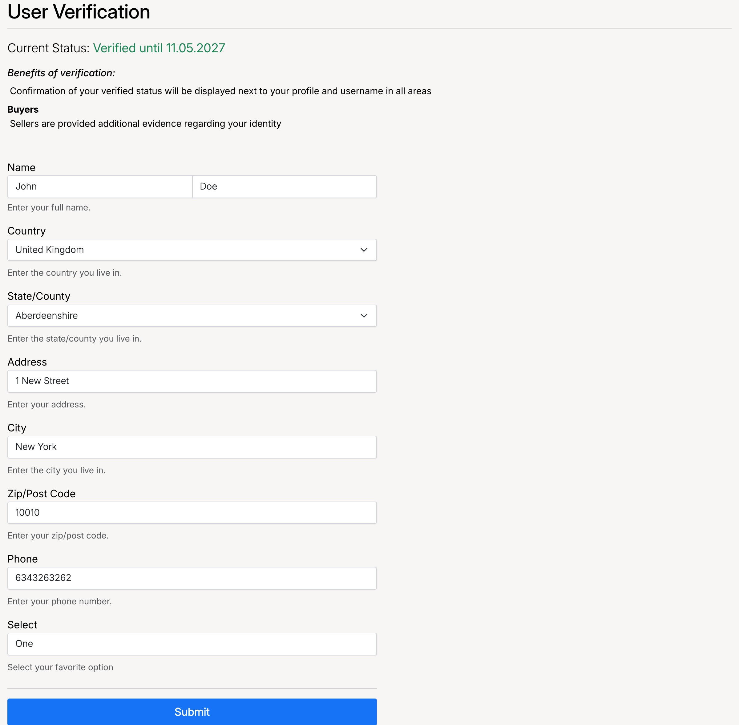 PHP Pro Bid — User Verification page showing Verified status with expiry date and benefits description