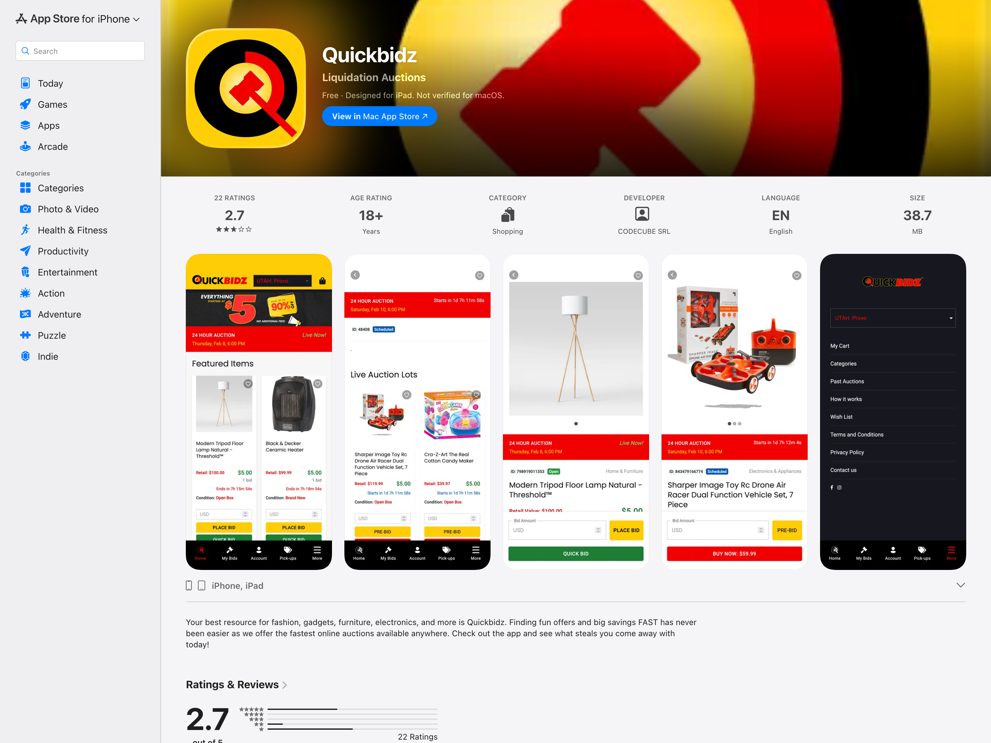 QuickBidz Mobile App screenshot